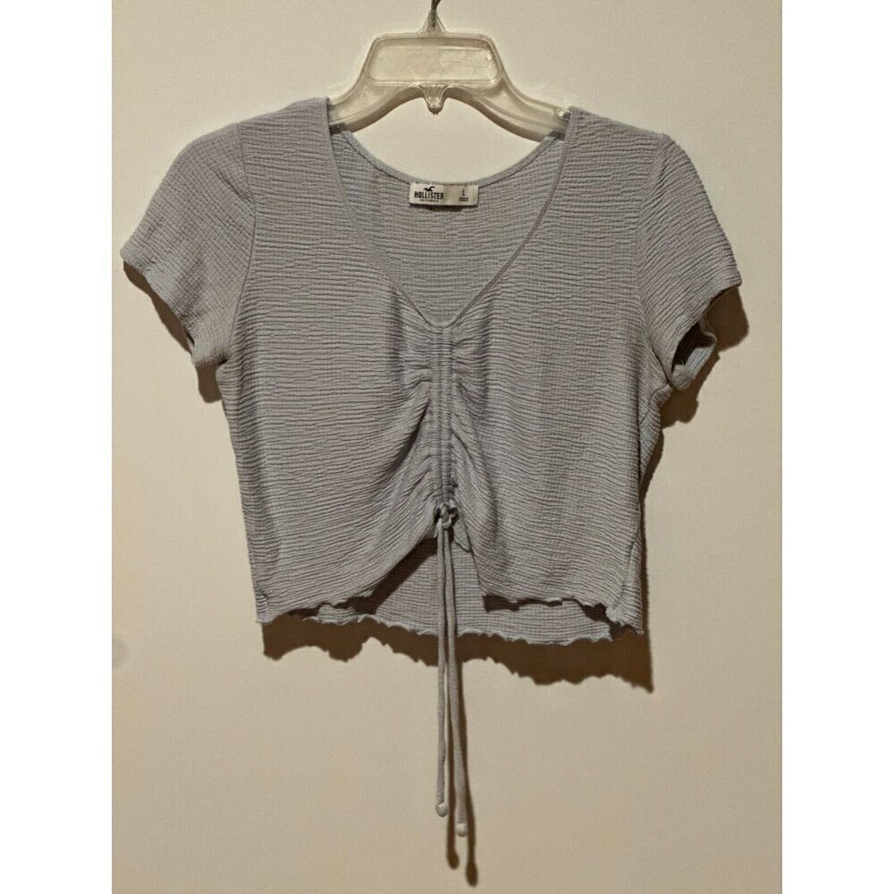 Hollister Shirt Womens Large Blue V Neck String Short Sleeve Cropped